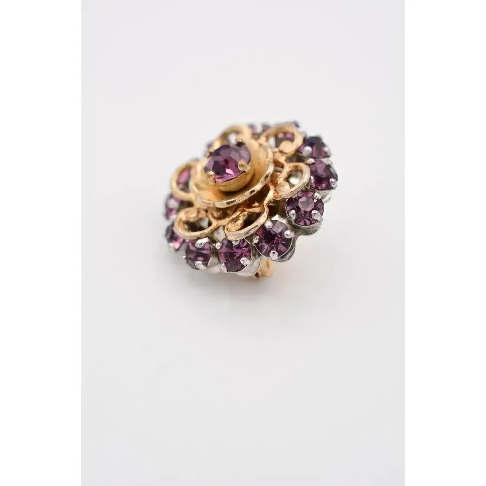 Barclay Vintage Flower Pin Brooch Purple Rhinestone Crystal Signed 1940s BinAT